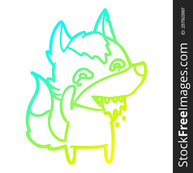 cold gradient line drawing of a cartoon hungry wolf