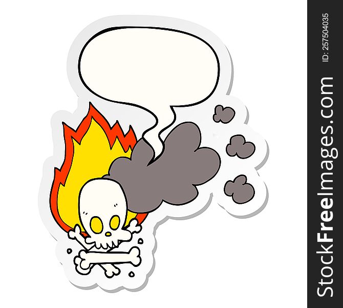 cartoon spooky burning bones with speech bubble sticker
