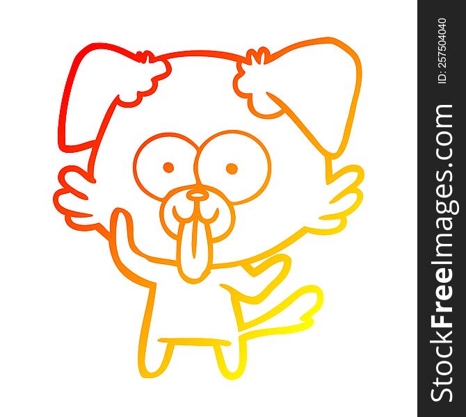 Warm Gradient Line Drawing Cartoon Dog With Tongue Sticking Out