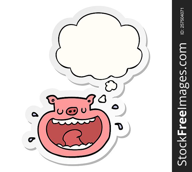 cartoon obnoxious pig with thought bubble as a printed sticker