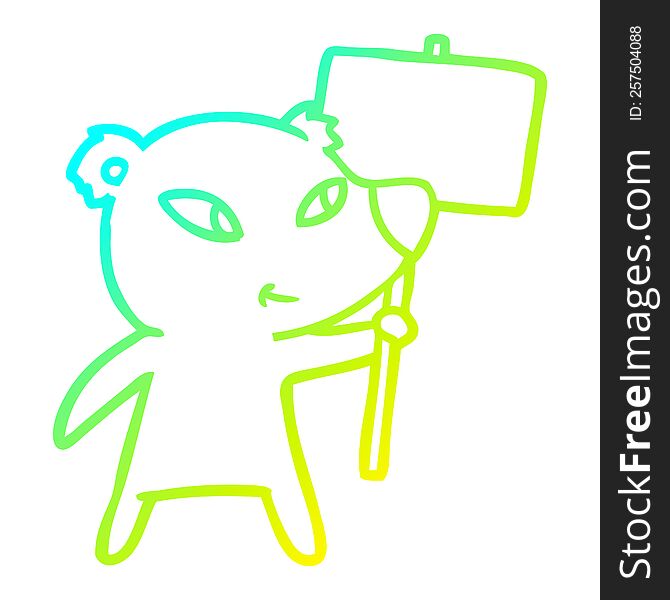 cold gradient line drawing of a cute cartoon polar bear with protest sign