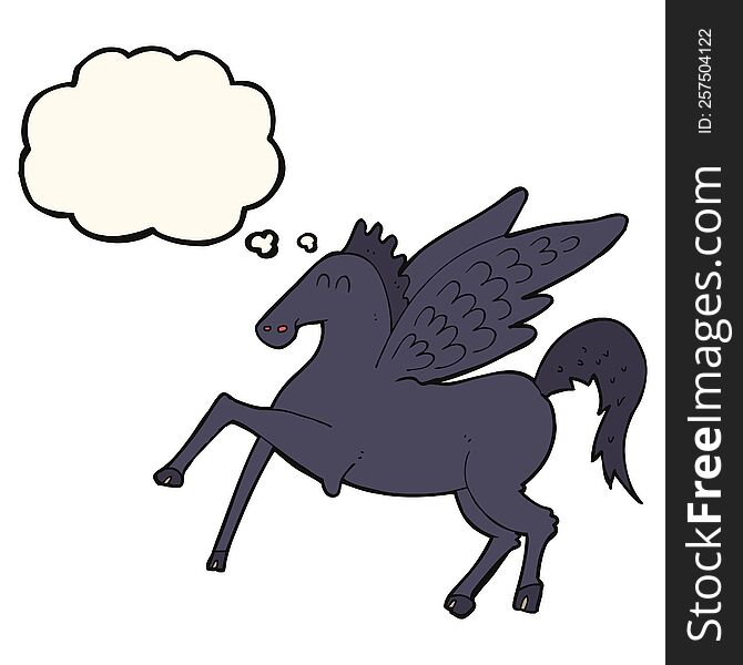 cartoon magic flying horse with thought bubble