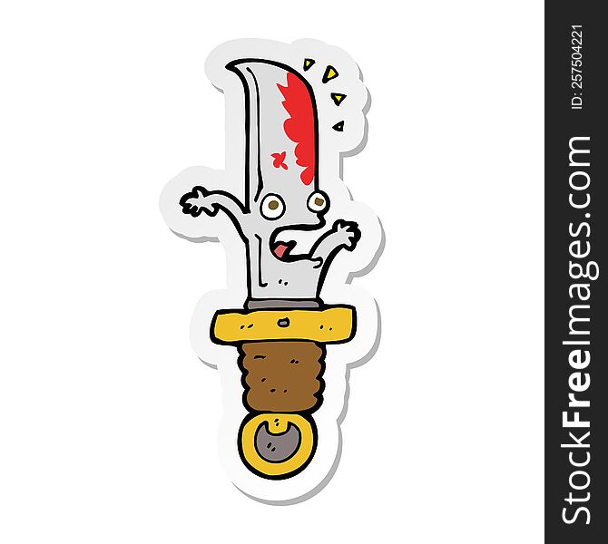 Sticker Of A Cartoon Frightened Knife