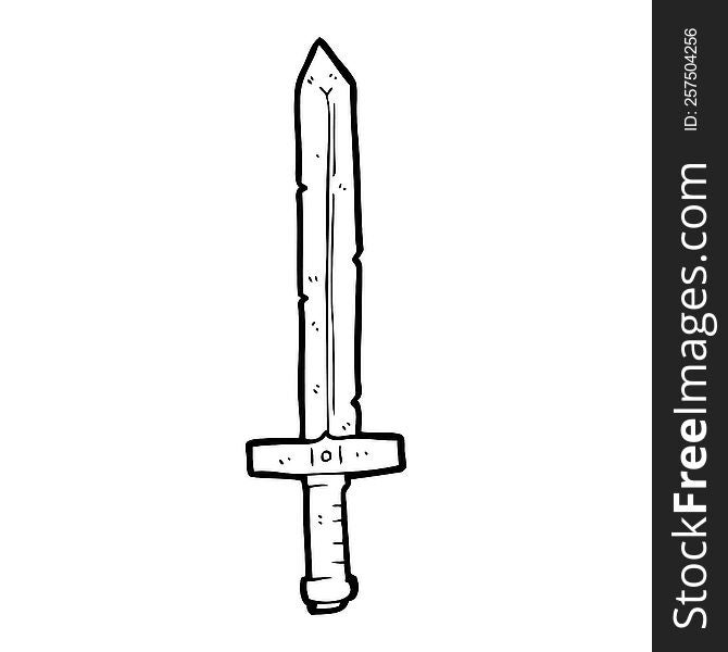 freehand drawn black and white cartoon sword