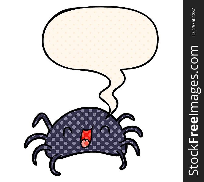 cartoon halloween spider with speech bubble in comic book style