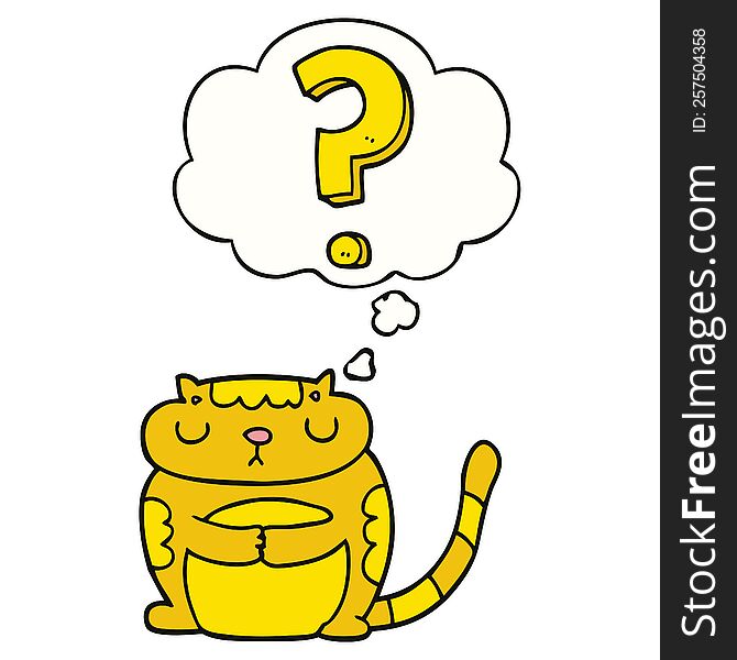 Cartoon Cat With Question Mark And Thought Bubble