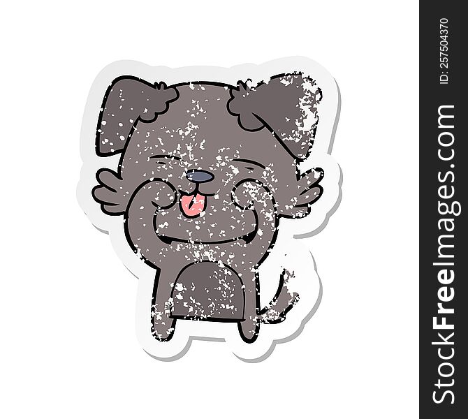 Distressed Sticker Of A Cartoon Dog Rubbing Eyes