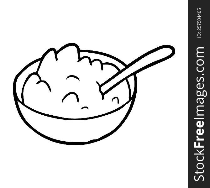 line drawing of a bowl of porridge. line drawing of a bowl of porridge