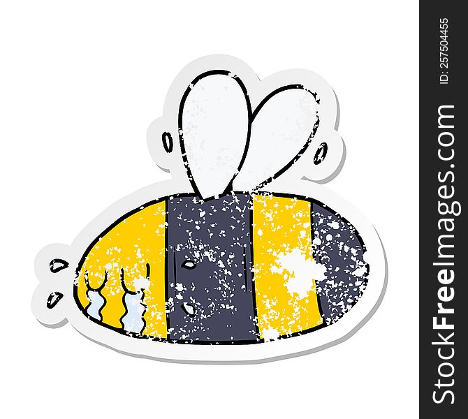 Distressed Sticker Of A Cartoon Crying Bee