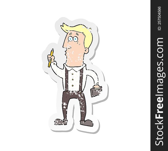 retro distressed sticker of a cartoon man with notebook