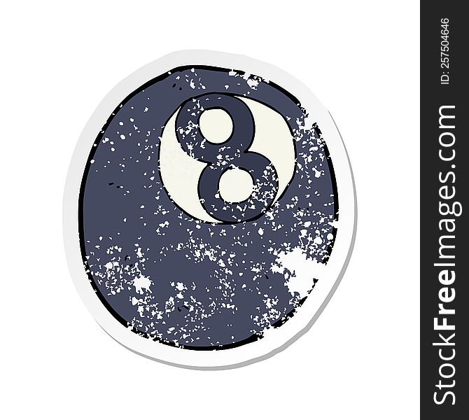 retro distressed sticker of a cartoon eight ball