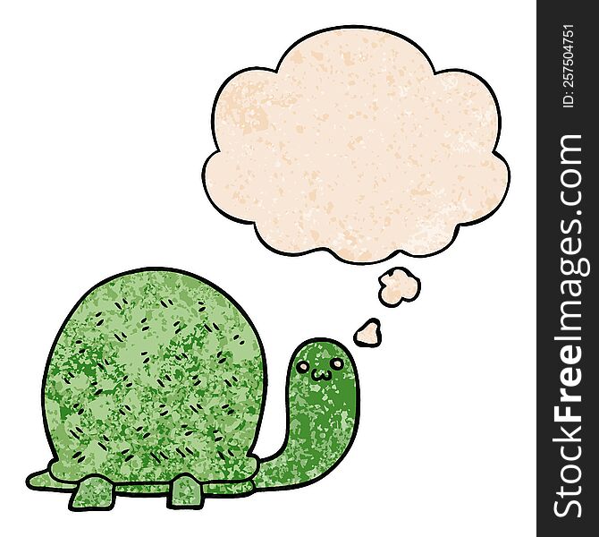 cute cartoon turtle and thought bubble in grunge texture pattern style