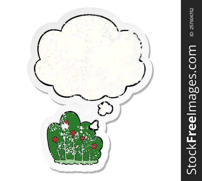 Cartoon Hedge And Thought Bubble As A Distressed Worn Sticker