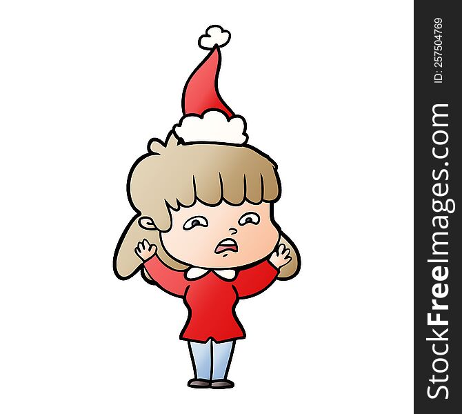 Gradient Cartoon Of A Worried Woman Wearing Santa Hat