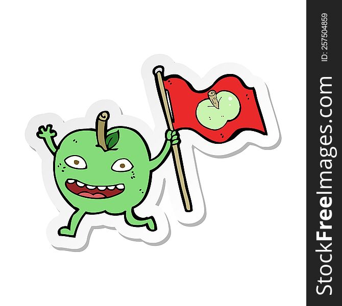 sticker of a cartoon apple with flag