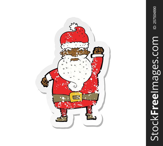 Retro Distressed Sticker Of A Cartoon Angry Santa Claus