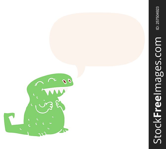 cartoon dinosaur with speech bubble in retro style
