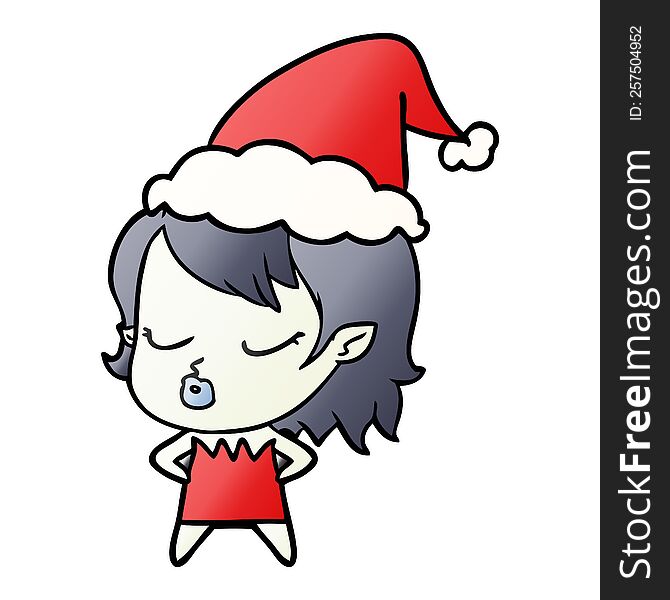 Cute Gradient Cartoon Of A Vampire Girl Wearing Santa Hat