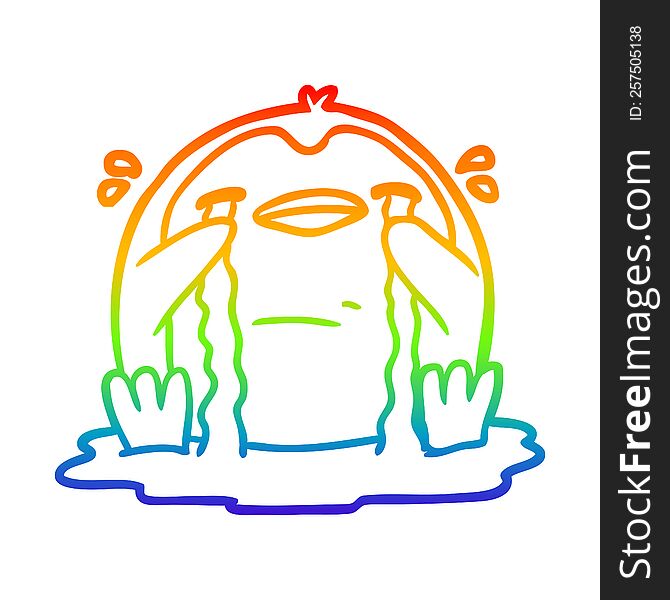Rainbow Gradient Line Drawing Crying Penguin