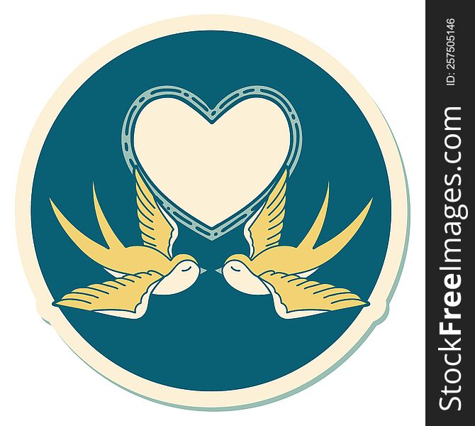 Tattoo Style Sticker Of A Swallows And A Heart