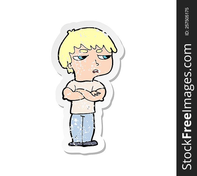 Retro Distressed Sticker Of A Cartoon Annoyed Boy