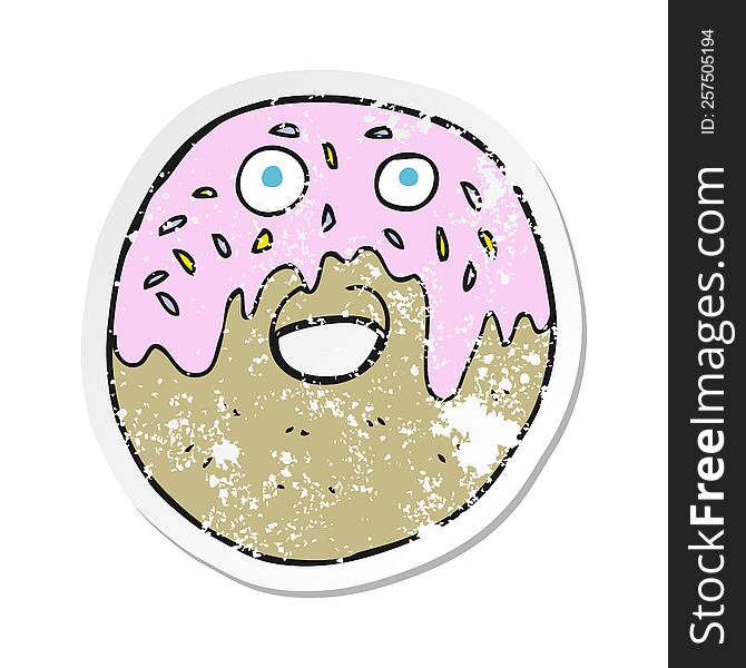 Retro Distressed Sticker Of A Cartoon Doughnut
