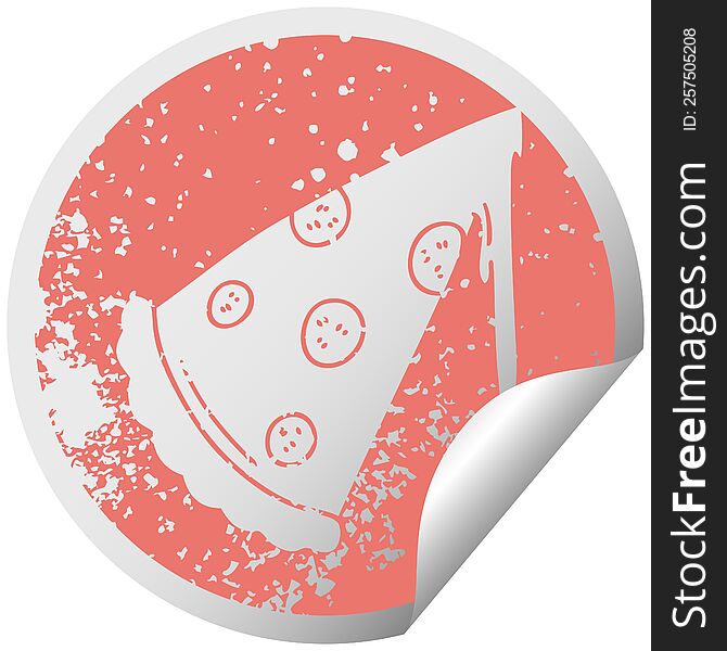 Quirky Distressed Circular Peeling Sticker Symbol Slice Of Pizza