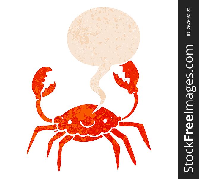 Cartoon Crab And Speech Bubble In Retro Textured Style