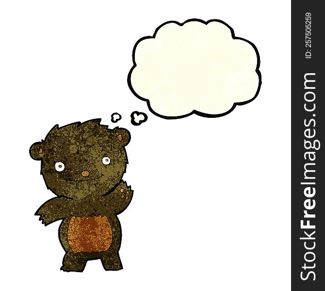 Cartoon Waving Black Bear Cub With Thought Bubble