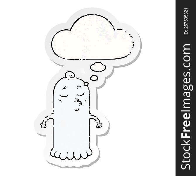 cartoon ghost with thought bubble as a distressed worn sticker