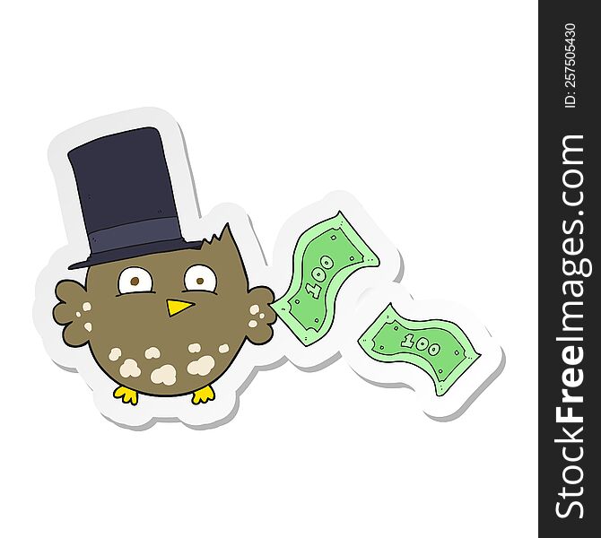 sticker of a cartoon wealthy little owl with top hat