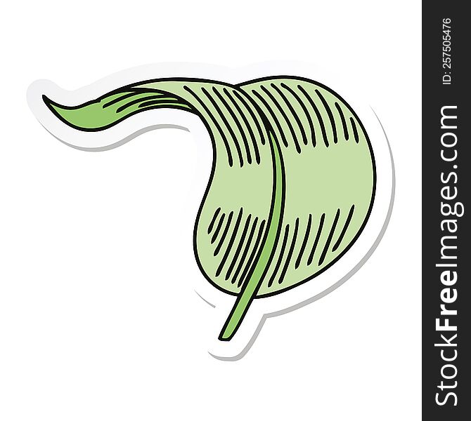 sticker of a quirky hand drawn cartoon blowing leaf