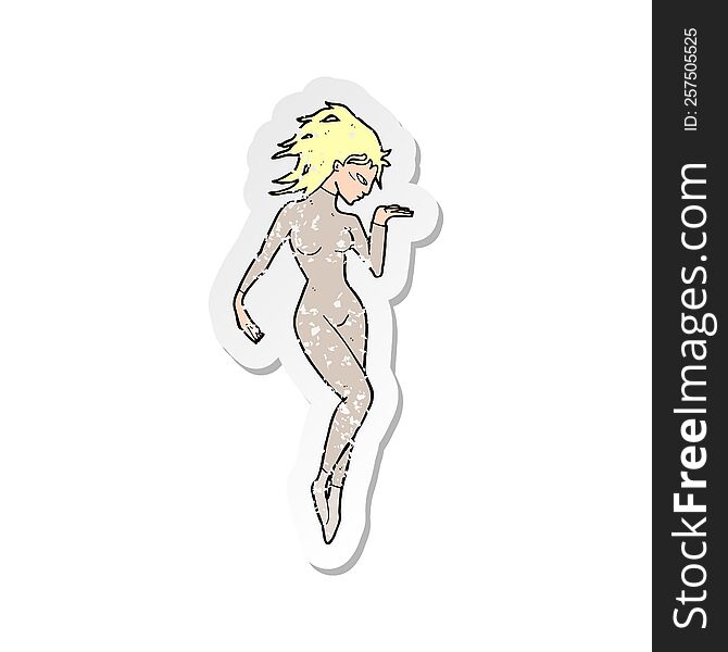 retro distressed sticker of a cartoon future space woman