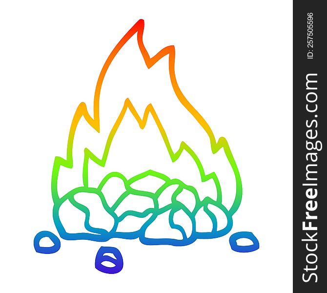 rainbow gradient line drawing of a cartoon burning coals