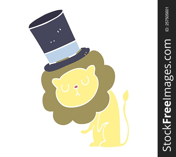 Cute Flat Color Style Cartoon Lion Wearing Top Hat