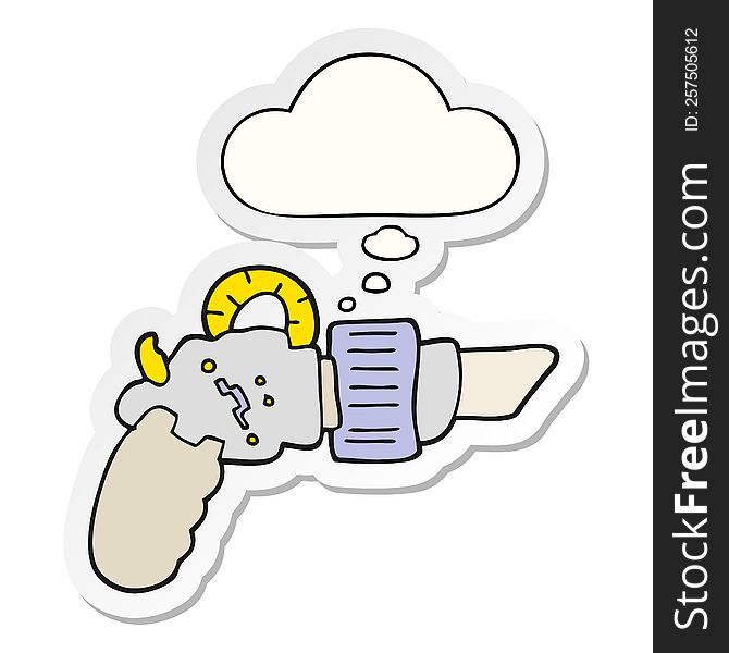 cartoon ray gun with thought bubble as a printed sticker