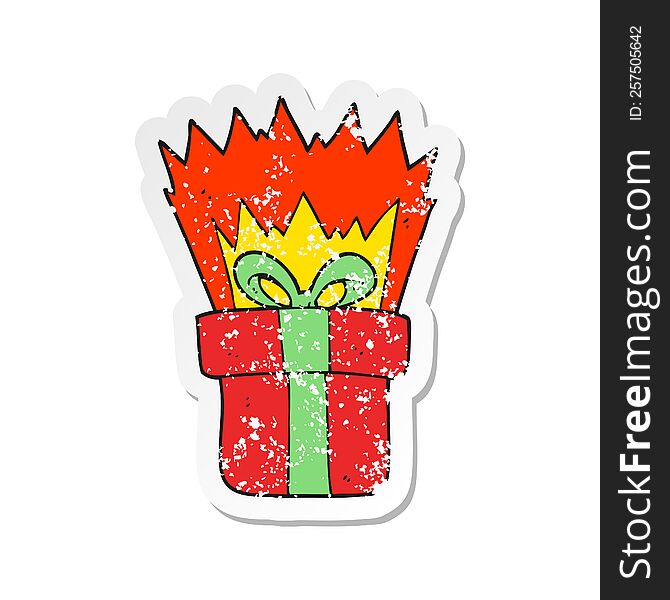 Retro Distressed Sticker Of A Cartoon Christmas Gift