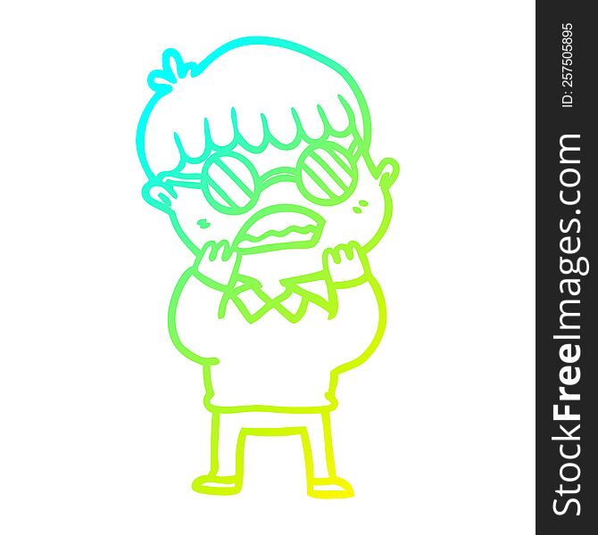 Cold Gradient Line Drawing Cartoon Shocked Boy Wearing Spectacles
