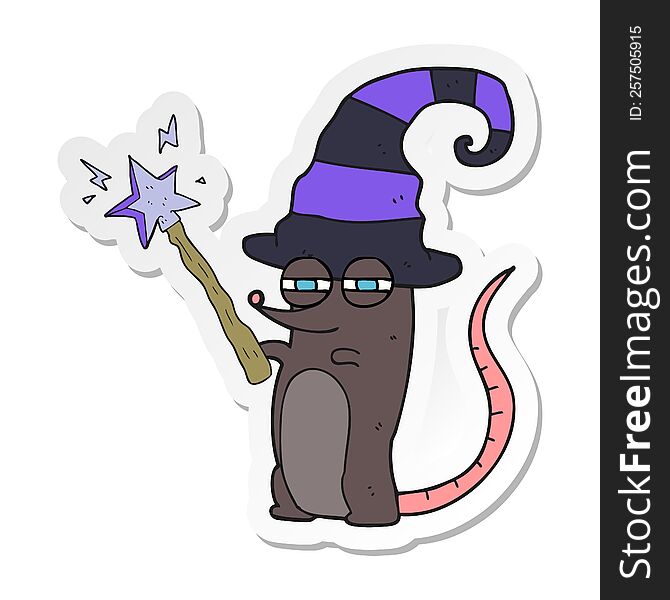 Sticker Of A Cartoon Magic Witch Mouse