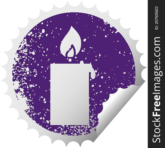 Distressed Circular Peeling Sticker Symbol Lit Candle