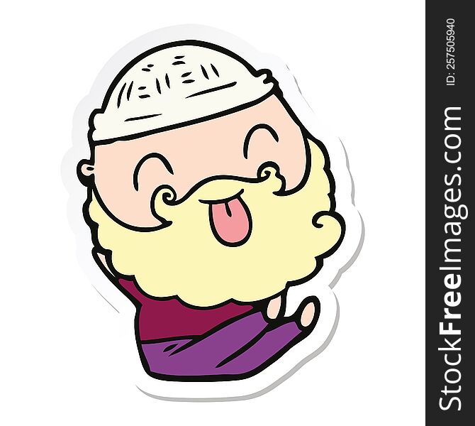 sticker of a sitting man with beard sticking out tongue