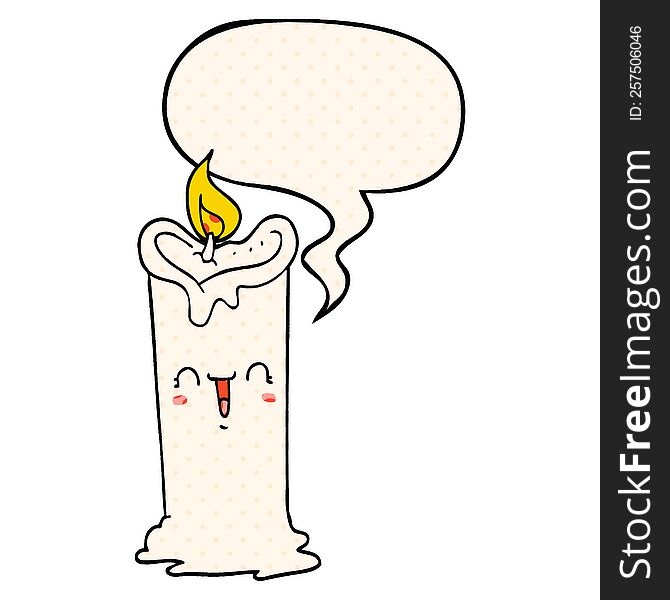 Cartoon Happy Candle And Speech Bubble In Comic Book Style