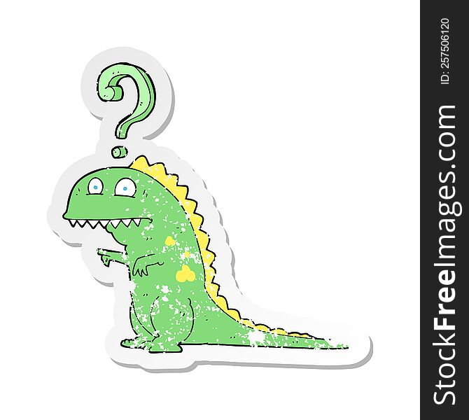 retro distressed sticker of a cartoon confused dinosaur