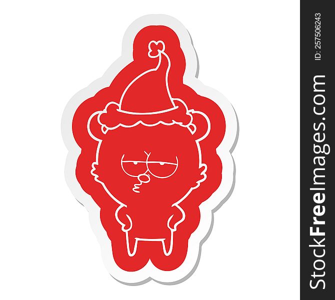 bored bear cartoon  sticker of a wearing santa hat