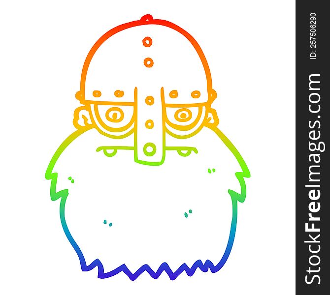 Rainbow Gradient Line Drawing Cartoon Viking Face
