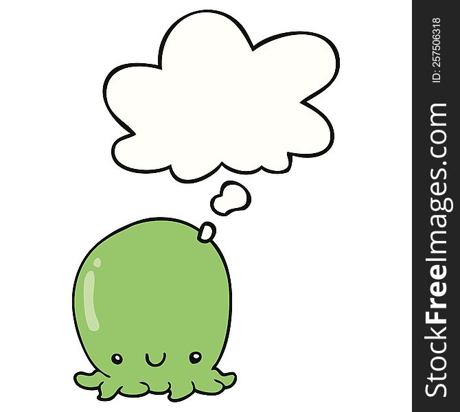 Cute Cartoon Octopus And Thought Bubble