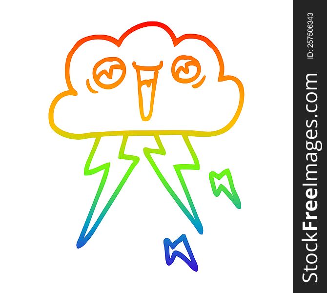 rainbow gradient line drawing of a cartoon of thunder cloud