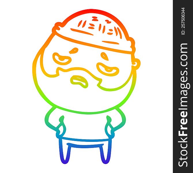 Rainbow Gradient Line Drawing Cartoon Worried Man With Beard
