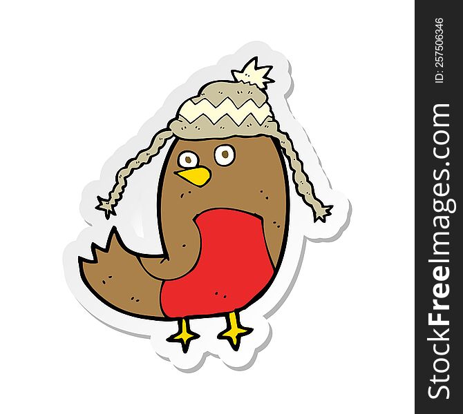 sticker of a cartoon robin in hat
