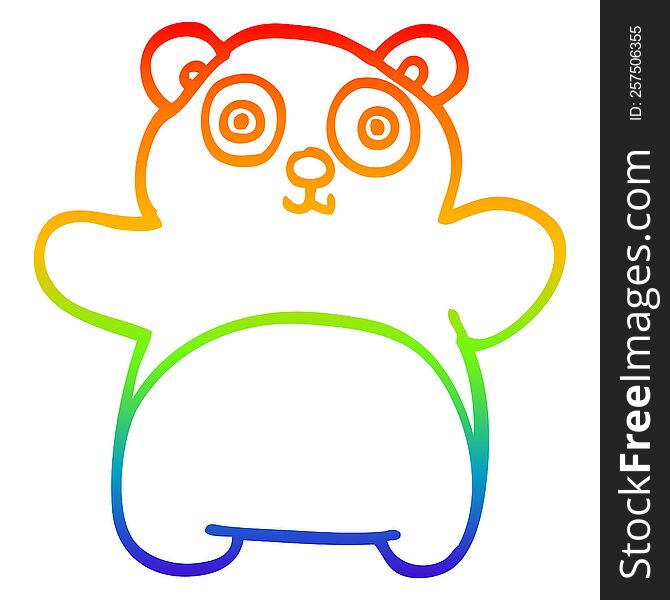 rainbow gradient line drawing of a cartoon happy panda